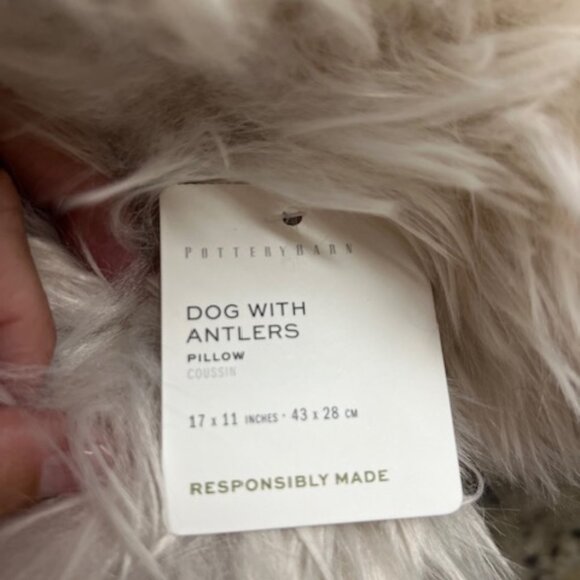 Luxe Faux Fur Dog with Antlers Shaped Pillow, NWT - Picture 2 of 4